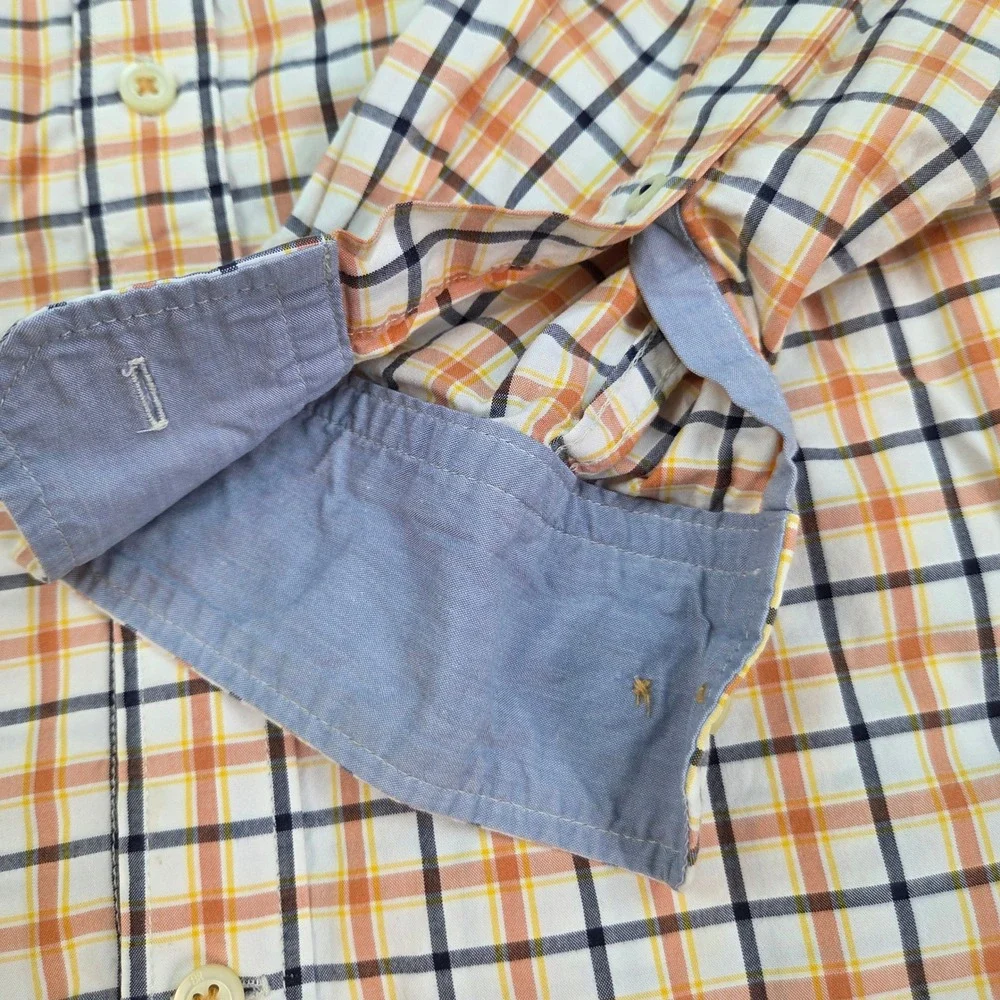 Banana Republic Button Down Mens Sz S Soft Wash Grid Check Plaid Orange Blue Wht